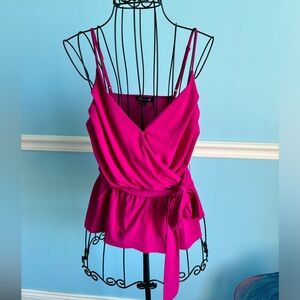 Pink deep cut tank top with tie